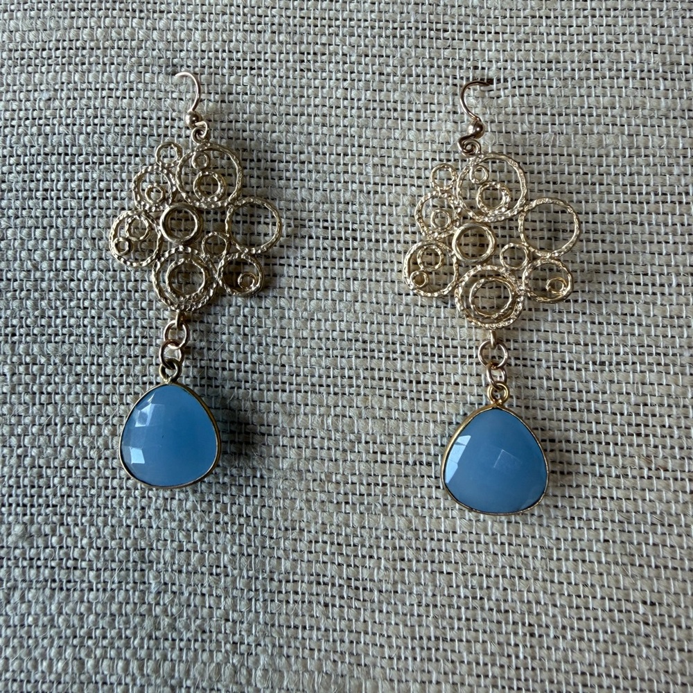 Elegant Gold and Blue Dangle Earrings